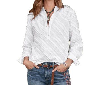 Sundance Snow Cloud Women Popover Top Blouse Shirt Size S White Cotton Long/Sle